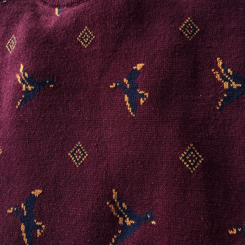 VINTAGE Claiborne | Maroon Bird Print Sweater - Picture 2 of 4